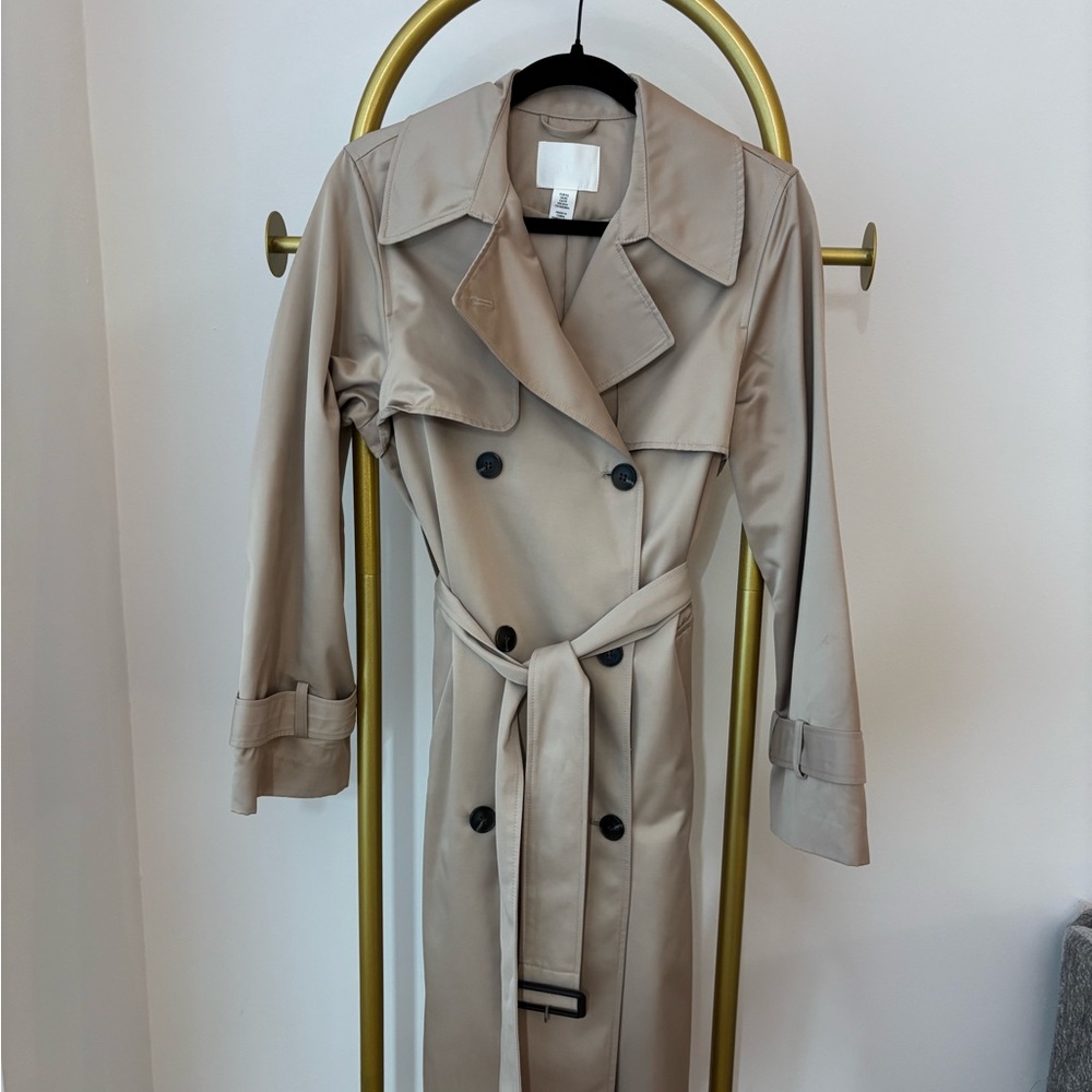 H&M Taupe Trench Coat with Belt - Double-Breasted